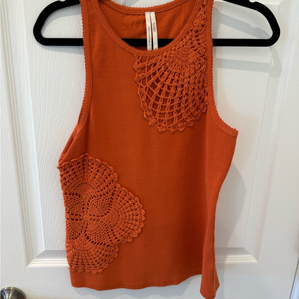 Anthropologie Terracotta Crochet Detail Tank Top